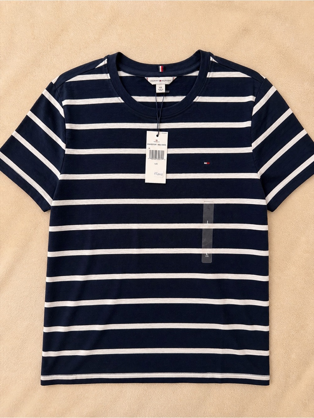 Tommy Hilfiger Navy and White Striped Crew Neck Tee